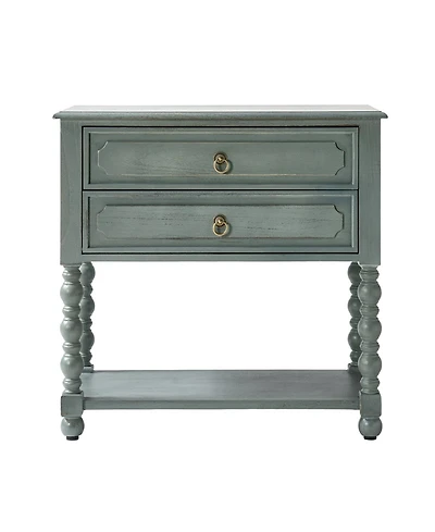 Hulala Home Aristidh Traditional 30"Tall Solid Wood 2-Drawer End Table with Built-in Charging Outlets