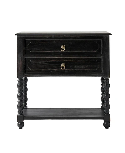 Hulala Home Aristidh Traditional 30"Tall Solid Wood 2-Drawer End Table with Built-in Charging Outlets