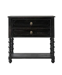 Hulala Home Aristidh Traditional 30"Tall Solid Wood 2-Drawer End Table with Built-in Charging Outlets