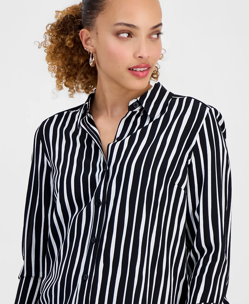 I.n.c. International Concepts Petite Striped Button-Up Shirt, Macy's Exclusive