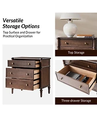 Hulala Home Kaybri Transitional 28"W 3-Drawer Fluted Solid End Table with Built-in Power Outlets
