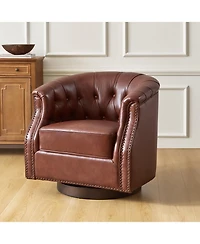 Hulala Home Nixmary 32"W Transitional Genuine Leather Chesterfield Rocker Swivel Chair with Nailhead Trims