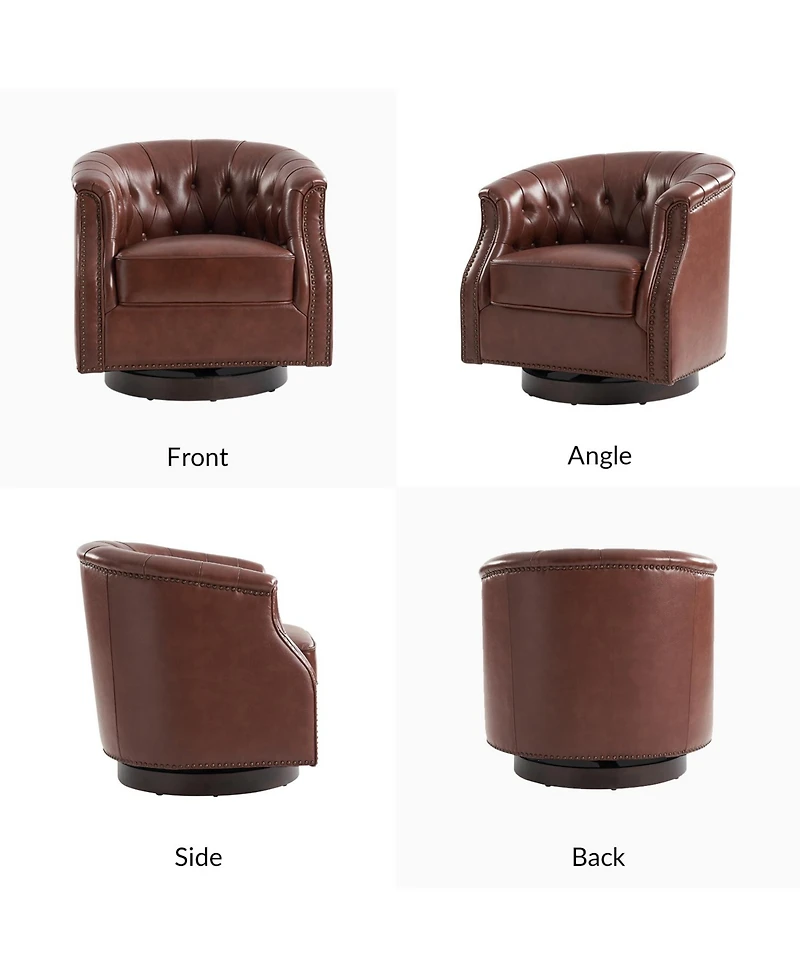 Hulala Home Nixmary 32"W Transitional Genuine Leather Chesterfield Rocker Swivel Chair with Nailhead Trims