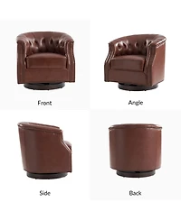 Hulala Home Nixmary 32"W Transitional Genuine Leather Chesterfield Rocker Swivel Chair with Nailhead Trims