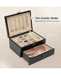 Yigii Rustic Wooden Jewelry Organizer Box for Women Farmhouse Style Solid Wood Linen Lined Multifunctional Holder