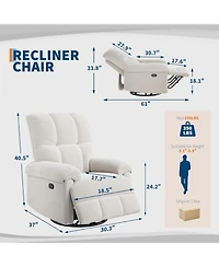 gaomon Manual Recliner Chair,360 Swivel Rocker Glider Recliner with Padded Armrests, Modern Chenille Upholstered Reclining Chair for Living Room.