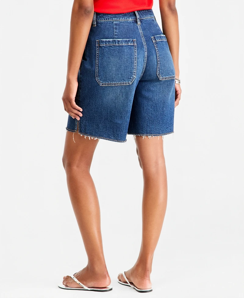On 34th Women's High Rise A-line Denim Utility Bermuda Shorts, Macy's Exclusive