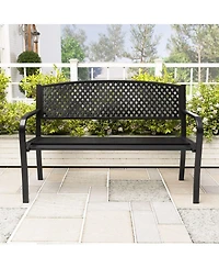 Sugift Metal Outdoor Patio Bench with High Back for 2-3-Person Seating