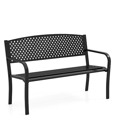 Sugift Metal Outdoor Patio Bench with High Back for 2-3-Person Seating