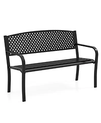Sugift Metal Outdoor Patio Bench with High Back for 2-3-Person Seating