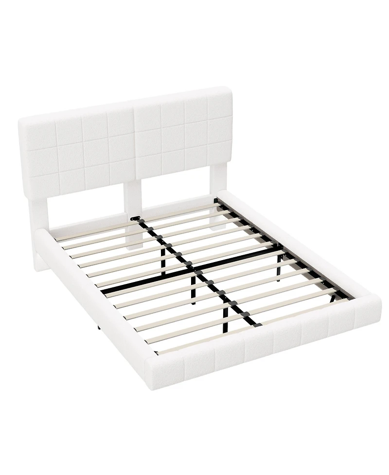 Lucky One Boucle Floating Bed with Light, Queen