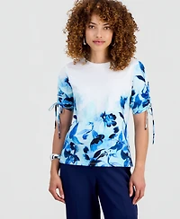 I.n.c. International Concepts Petite Cotton Placed-Print Tie-Sleeve Top, Macy's Exclusive