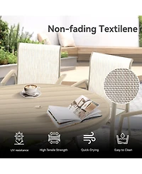 Mondawe 7-Piece Sandstone Outdoor Dining Set with 6 Ergonomic Textilene Chairs & Round Table Umbrella Hole