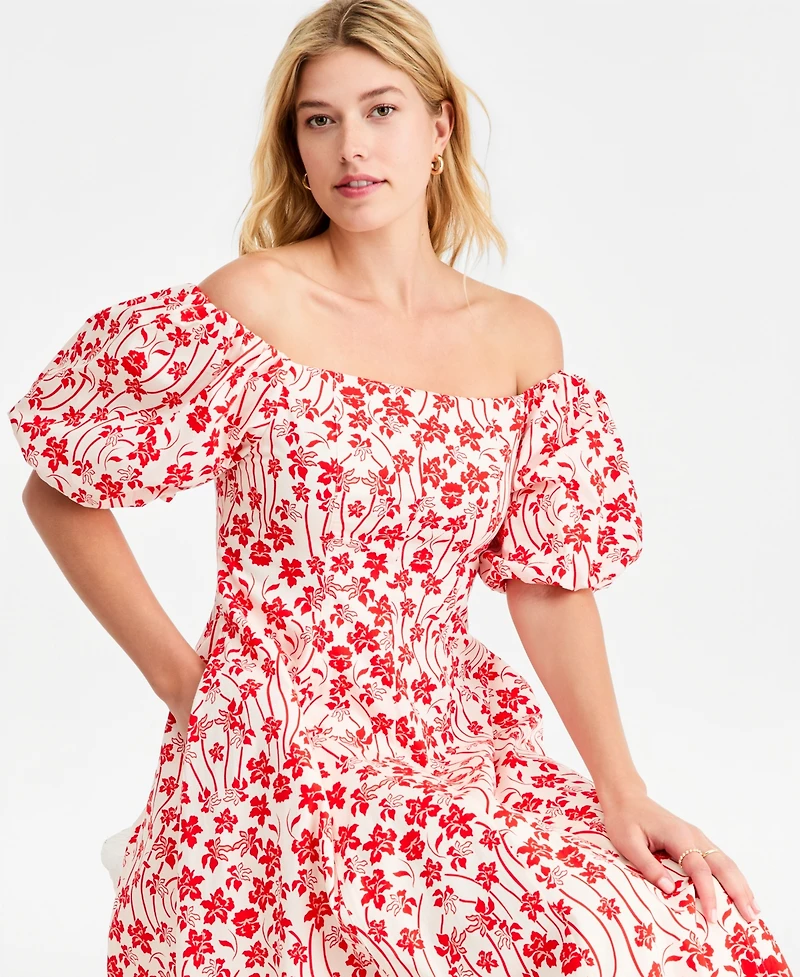 On 34th Women's Off-The-Shoulder Puff-Sleeve Midi Dress, Exclusively at Macy's