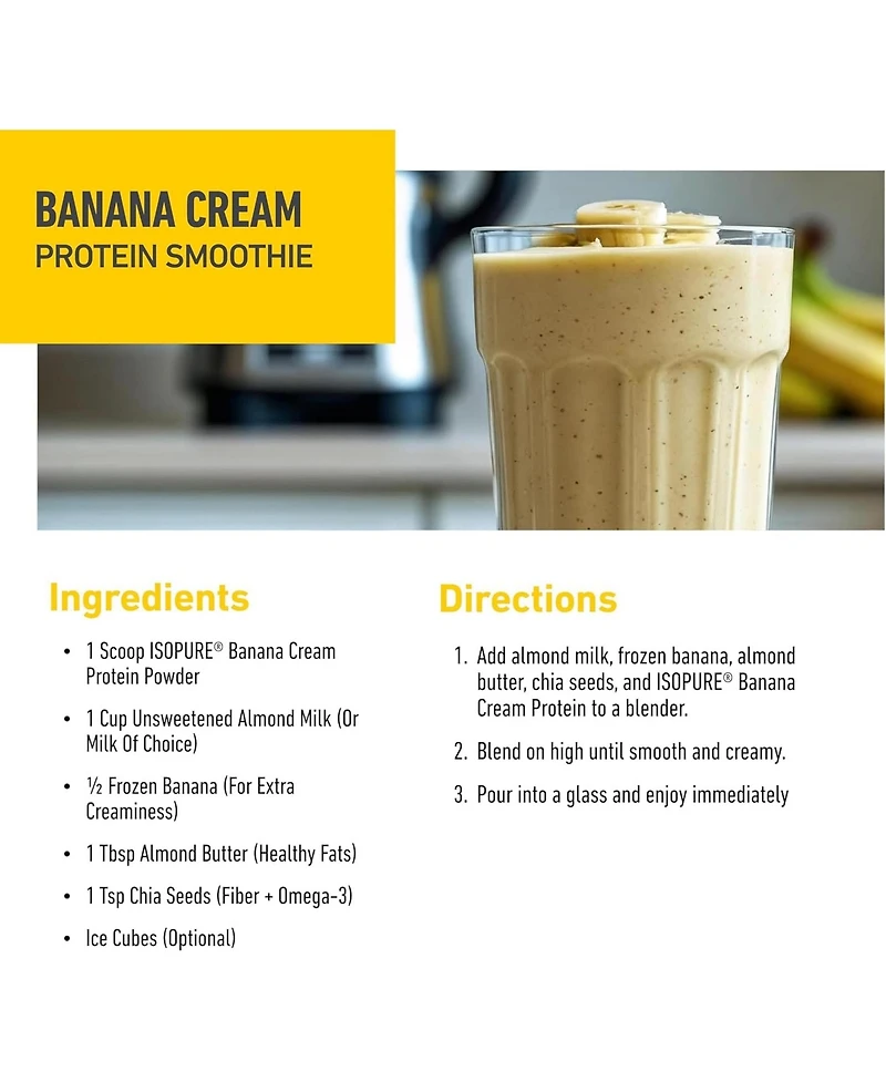 Isopure Zero Carb Pure Whey Isolate Protein Powder, Lactose Free, Gluten Free, With Vitamins, Banana Cream, 25g Protein Per Serving, 44 Servings