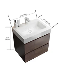 Busdays 24 Inch Walnut Bathroom Vanity with Sink Large Storage Wall Mounted Floating Vanity Modern One Piece Basin Pre Assembled