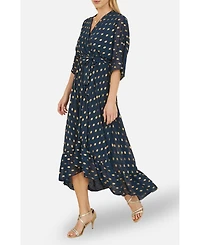 Yumi Women's Foil Print Wrap Over Dress