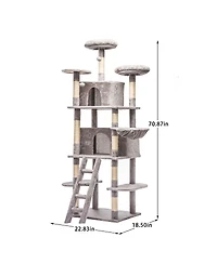 6thdruple 70.87" Multi-Level Cat House Tree, Gray Large Tower with Condos, Hammock, Perches, Sisal Scratching