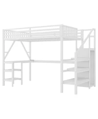 Streamdale Furniture Full Loft Bed Wardrobe, Desk and Led Light