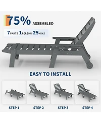Homfan Hdpe 5-Position Outdoor Chaise Lounge Chair with Cup Holder and Wheels Set of 2, Resin Pool Lounger for Patio, Garden