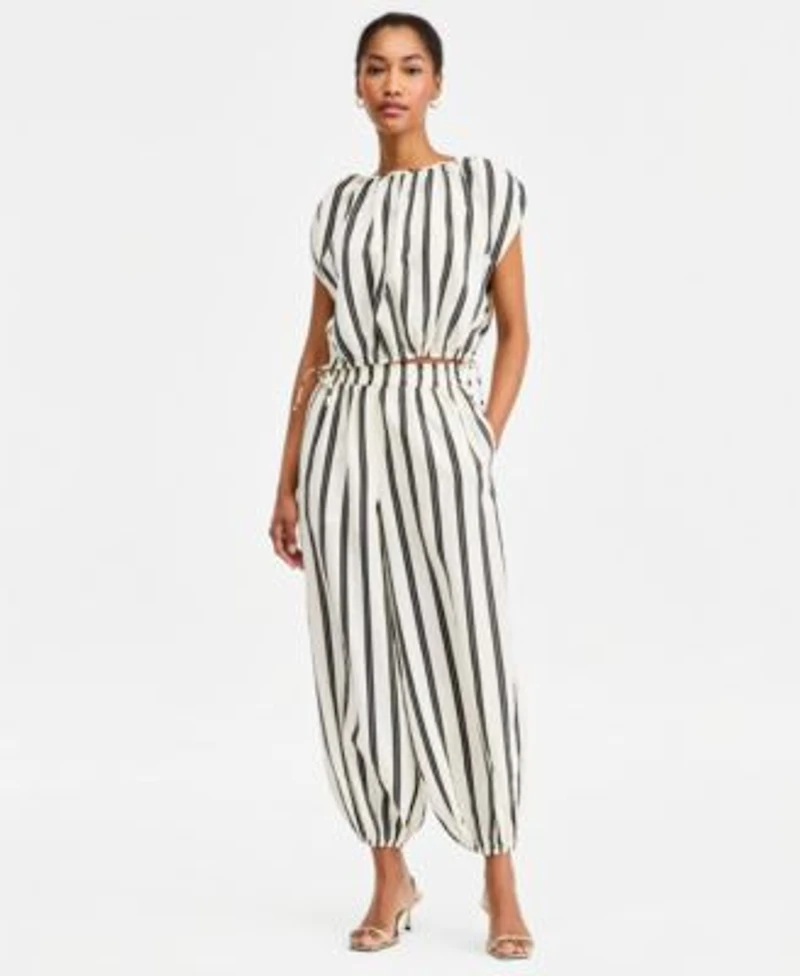 On 34th Womens Striped Bubble Top Striped Balloon Leg Pants Macys Exclusive
