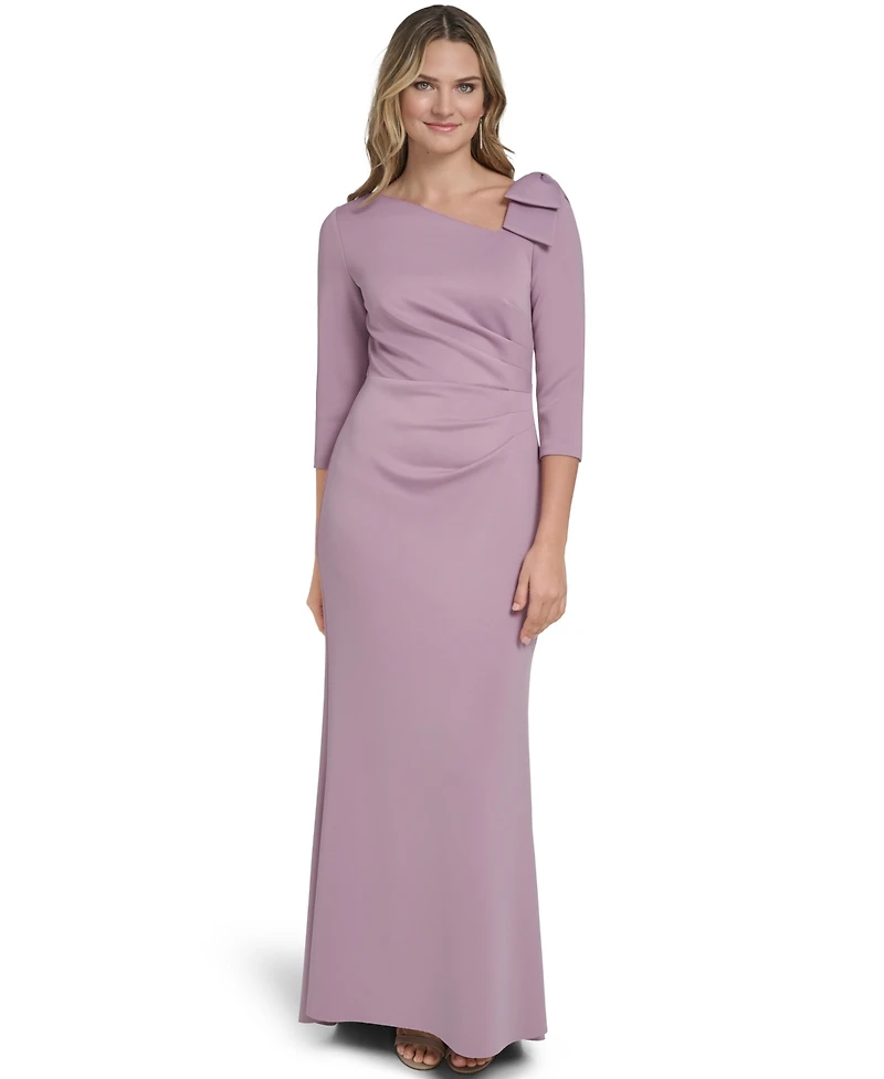 Jessica Howard Women's Asymmetrical Neck Side Tuck Ball Gown