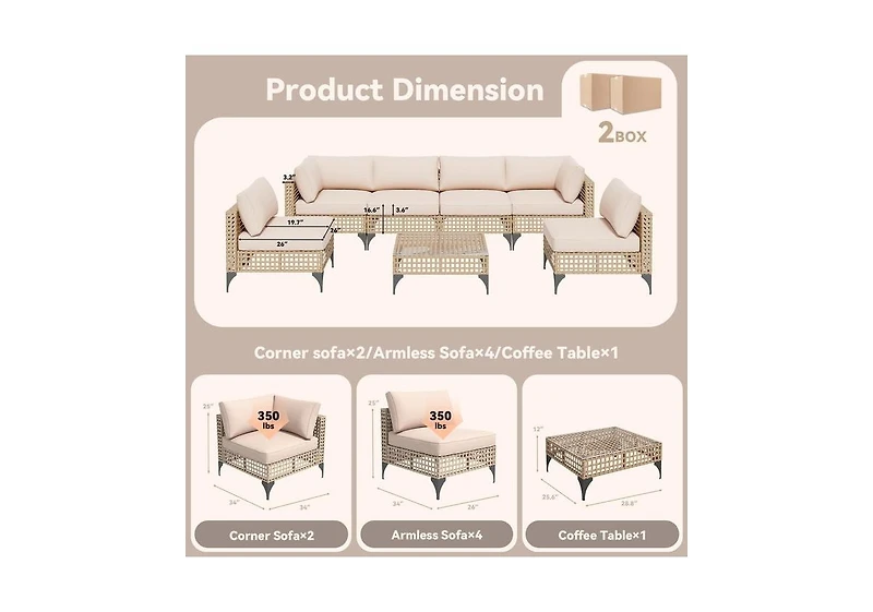 Aecojoy 7-Piece Patio Outdoor Furniture Set, Boho Sectional Set