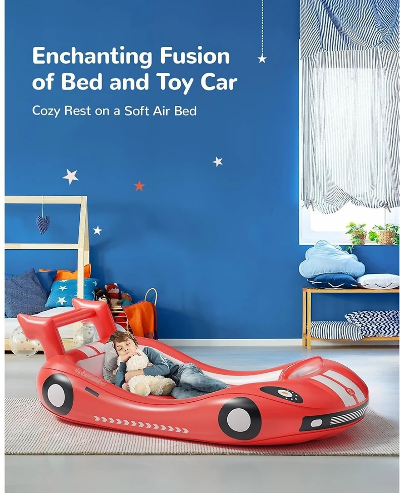 Qpau Inflatable Toddler Travel Bed with Sides, Portable Toddler Air Mattress for Camping and Travel, Hand Pump Included