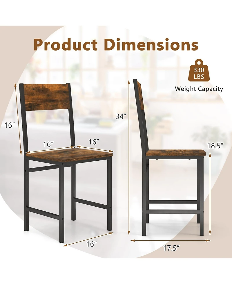 Gouun Industrial Kitchen Side Chairs Set of 2 with Metal Legs and Slanted Back