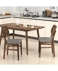 Gouun Farmhouse Upholstered Kitchen Chairs Set of 2, Linen Fabric, Rubber Wood Frame