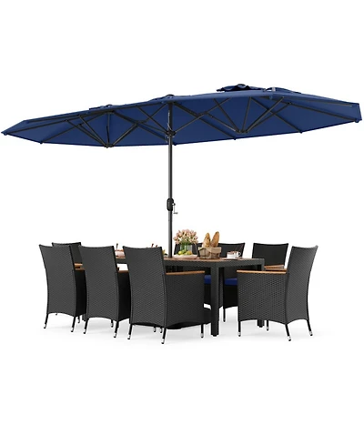 Gouun 10-Piece Patio Dining Set with 15 ft Double-Sided Umbrella, Table and 8 Cushioned Chairs