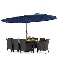Gouun 10-Piece Patio Dining Set with 15 ft Double-Sided Umbrella, Table and 8 Cushioned Chairs