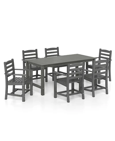 Gouun 7-Piece Hdpe Outdoor Dining Set with 67 in Rectangle Table and 6 Ergonomic Armchairs