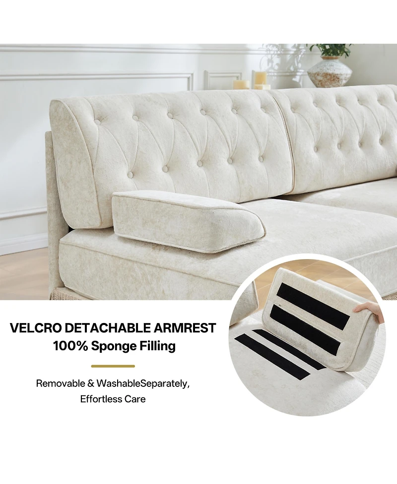 Rainsken Velvet Loveseat Sofa, Mid-Century Upholstered Couch with Button Tufted Design and Floor-grazing Tassel Fringe Skirt for Living Room