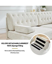 Rainsken Velvet Loveseat Sofa, Mid-Century Upholstered Couch with Button Tufted Design and Floor-grazing Tassel Fringe Skirt for Living Room