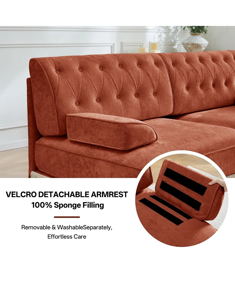 Rainsken Velvet Loveseat Sofa, Mid-Century Inspired Upholstered Couch with Button Tufted Back and Floor-Grazing Tassel Skirt Living Room