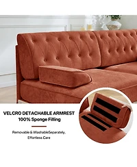 Rainsken Velvet Loveseat Sofa, Mid-Century Inspired Upholstered Couch with Button Tufted Back and Floor-Grazing Tassel Skirt Living Room