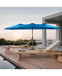 Clihome 14.8Ft Double Sided Outdoor Umbrella Rectangular Large with Crank, No Base