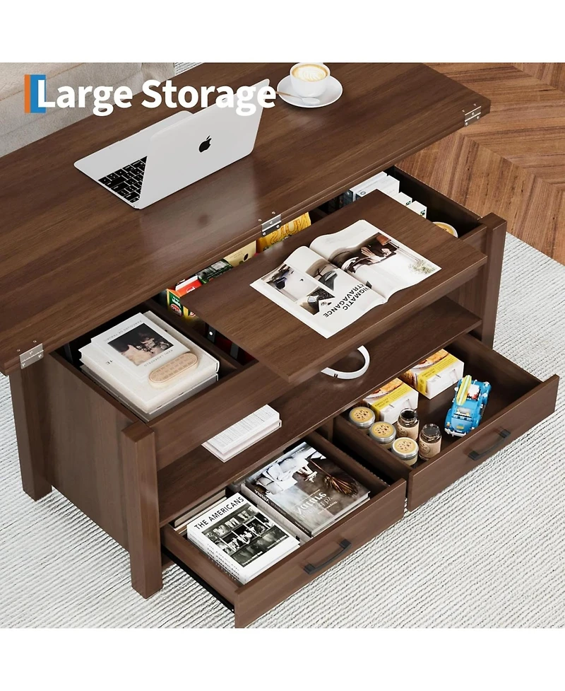 gaomon Coffee Table Lift Top, Multi-Function Convertible Coffee Table with Drawers and Hidden Compartment, Converts to Dining Table for Living Room