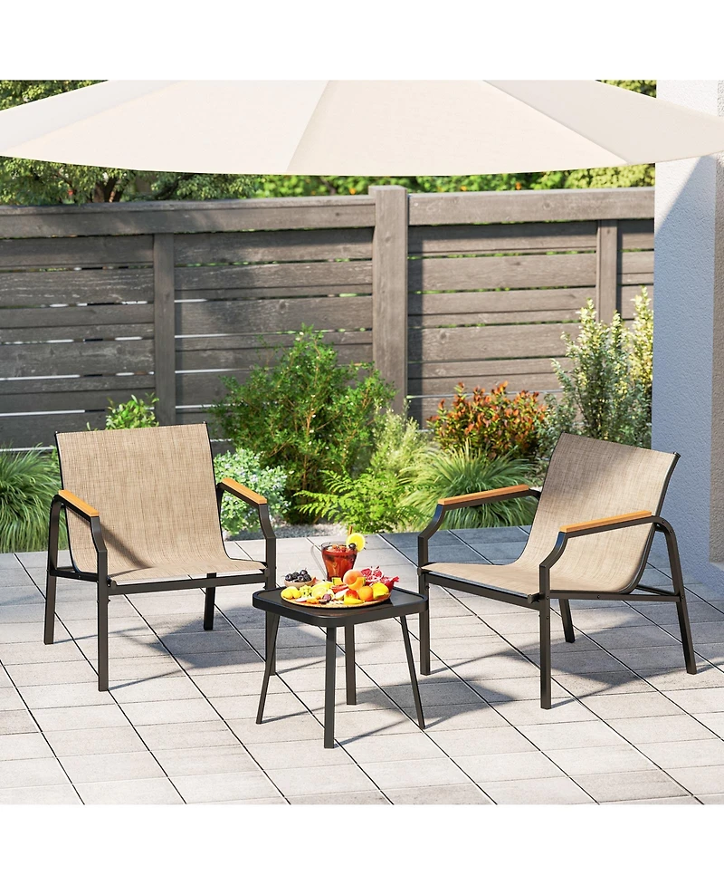 Sugift 3 Piece Outdoor Chair Set with Breathable Fabric Seat and Armrest
