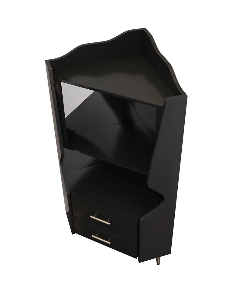 Flynama Wooden Corner Bar Cabinet with Mirrored Back and 2 Drawers