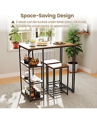 Gouun 3-Piece Bar Height Table Set with Storage Shelves and 2 Stools