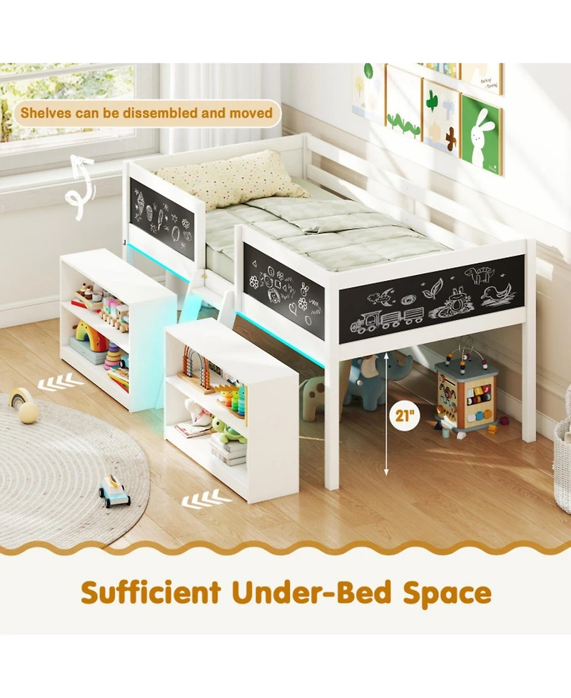 Gouun Kids Loft Bed with Led Lights and Storage Shelves