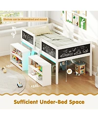 Gouun Kids Loft Bed with Led Lights and Storage Shelves