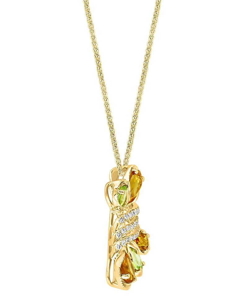 Lali Jewels Citrine (1 ct. t.w.), Peridot (2/5 ct. t.w.) and Diamond (1/7 ct. t.w.) Pendant Necklace in 14k Yellow Gold