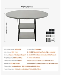 Gouun 47 in Round Dining Table with Storage Shelf and Metal Legs