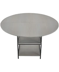 Gouun 47 in Round Dining Table with Storage Shelf and Metal Legs