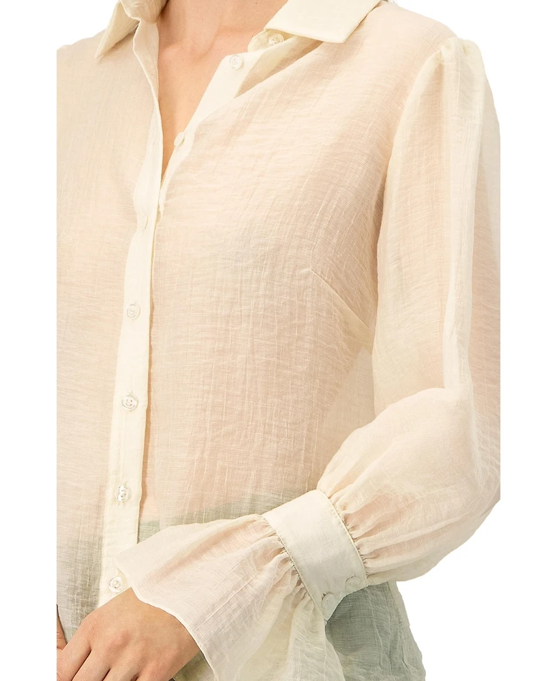 Ivonne Women's See-Through Long Sleeve Shirt With Wide Cuffs