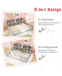 Sugift Twin Size Montessori Floor Bed with Bookcase