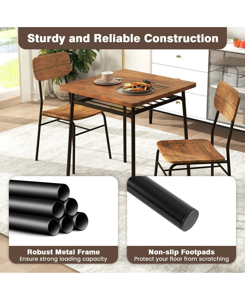 Gouun 3-Piece Square Dining Table Set for 2 with Storage Rack